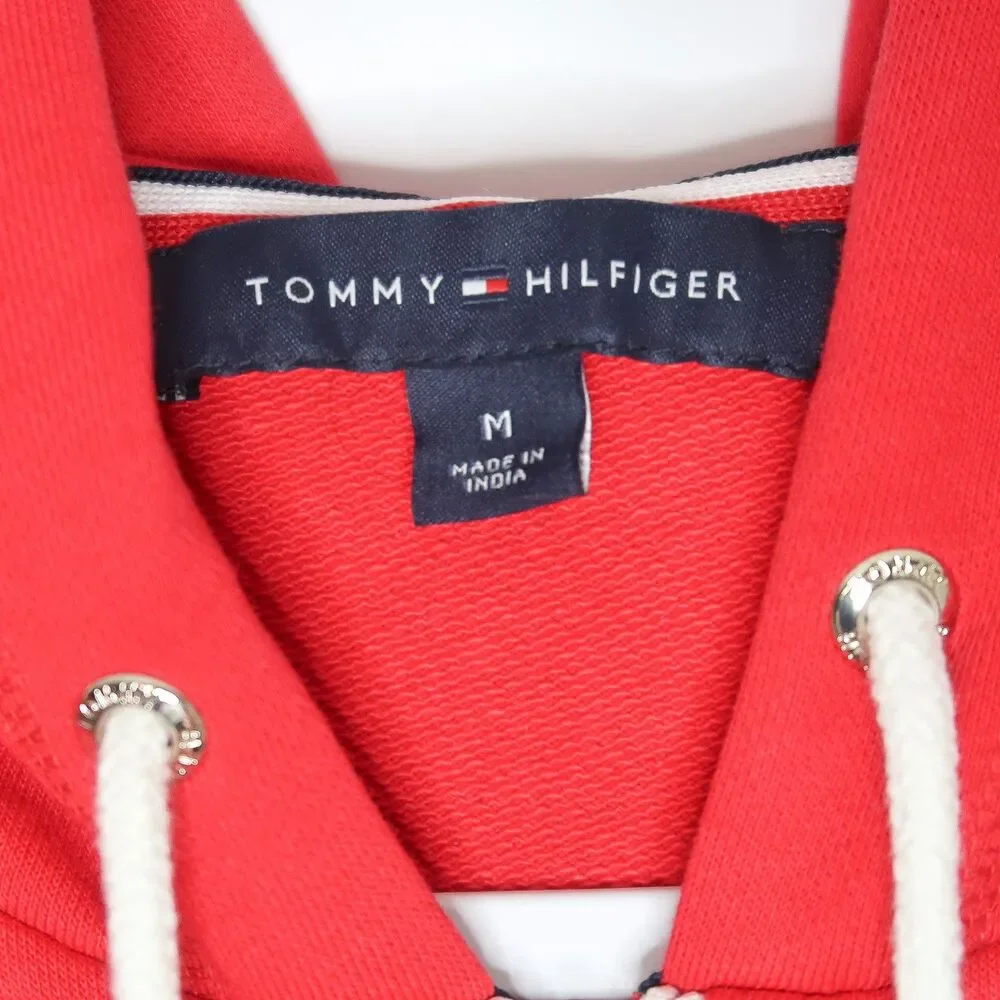 Tommy Hilfiger Womens Hoodie Red Size Medium Zip Up Pullover French Terry Preppy